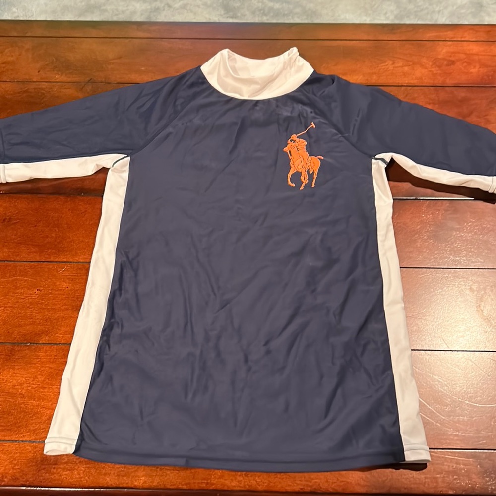 Polo Ralph Lauren Navy Orange Swim Rash Guard Large Pony Size L (14-16)
